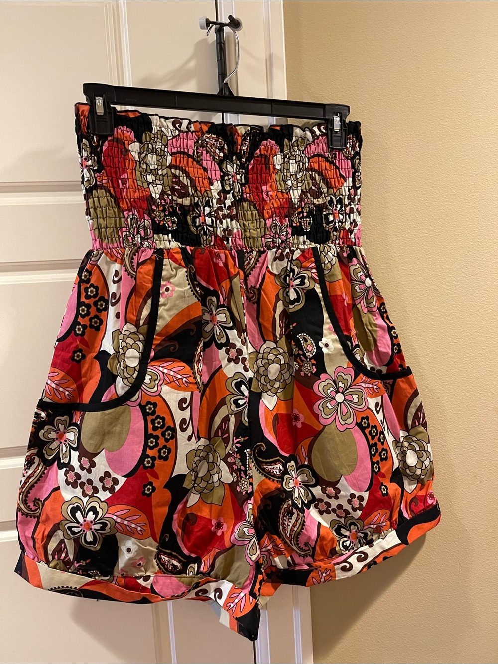 NWT Xhilaration Smocked High-Waist Floral Paisley Romper - Pink & Orange